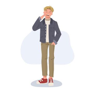 Laughing at funny things concept. man smiling and laughing with open mouth. vector