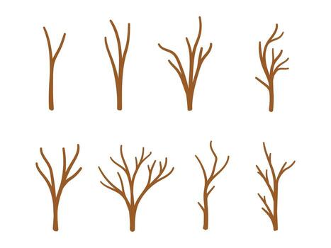 Brown stick set, tree branches, dried tree branches vector