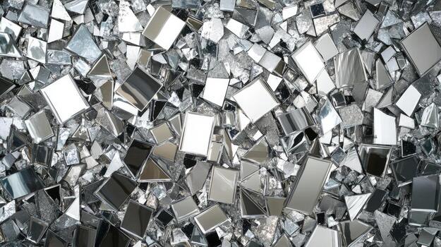Many reflective mirror fragments form an abstract mosaic texture, creating a mesmerizing and shiny background photo