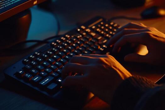 A person typing on a computer keyboard photo