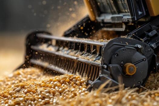 A combine harvester is working on a field of wheat photo