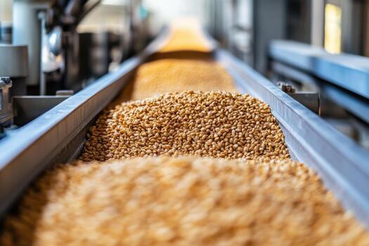 Wheat is being loaded onto a conveyor belt photo
