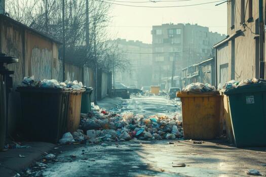 Garbage cans in the alley photo
