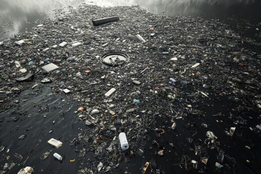 Garbage floating in the ocean photo