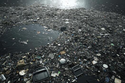 Garbage in the ocean, 3d rendering photo