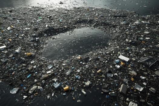 The ocean is covered with garbage and plastic photo