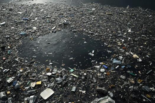 The ocean is covered in garbage and plastic photo