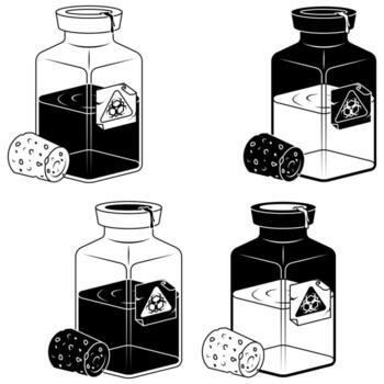 Glass bottle with biohazard substance with cork, container with biohazard substance with label and cork vector