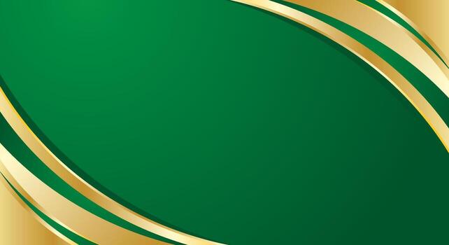 Green gradient background with gold abstract curve corner border vector