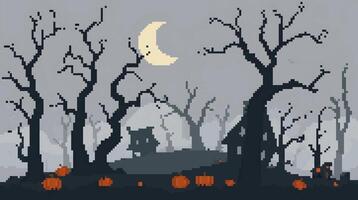 spooky Halloween pixel art landscape vector