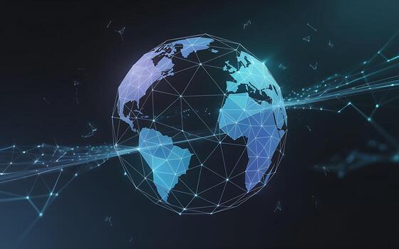 Digital globe with network connections and data streams photo