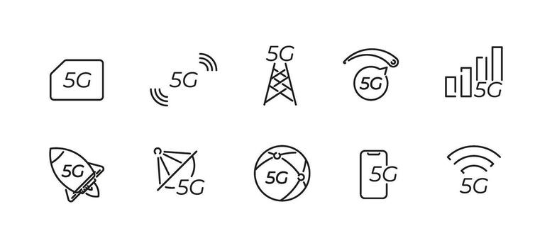 5g mobile internet connection outline icons vector