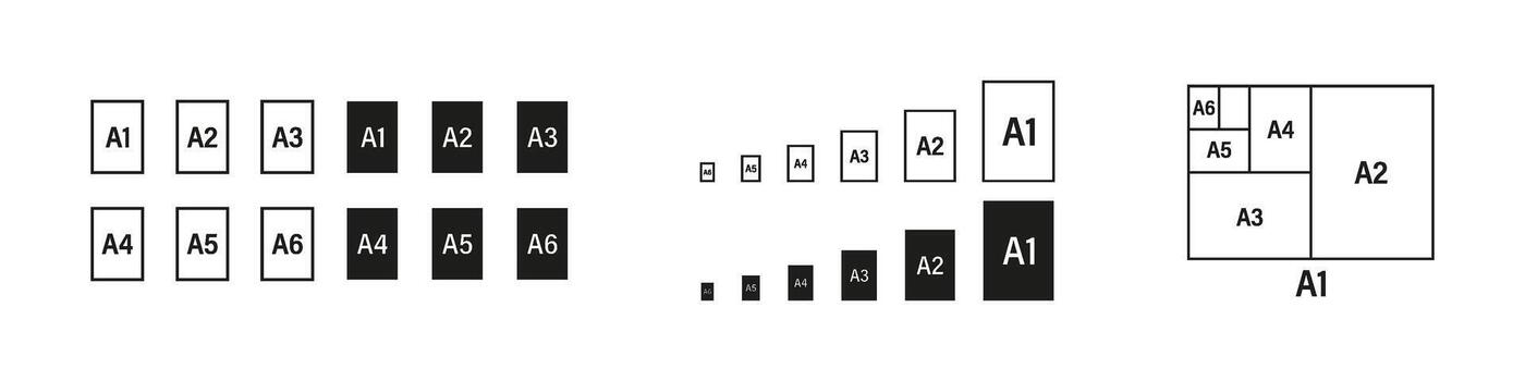 Paper format size set. Letter sheet sizes, a1, a2, a3, a4. vector