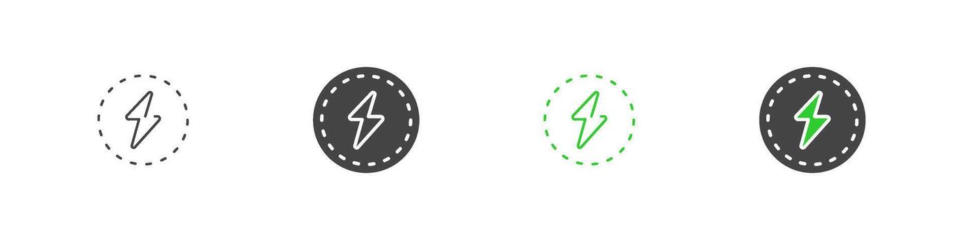 rápido cargar relámpago tornillo en circulo contorno y plano iconos relámpago tornillo en redondo punteado forma. alta velocidad cargando símbolo. vector
