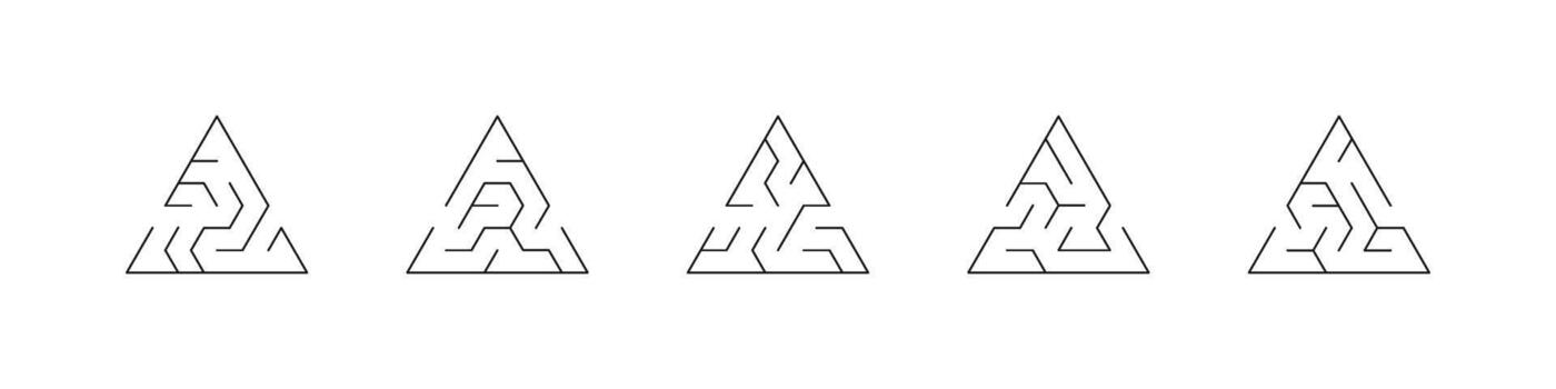 Maze labyrinth icon set. Path solution logic game symbols. vector