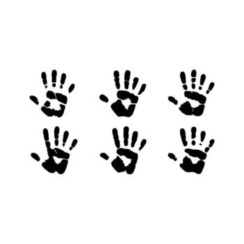 Set of black handprints with a unique texture, isolated on a white background vector