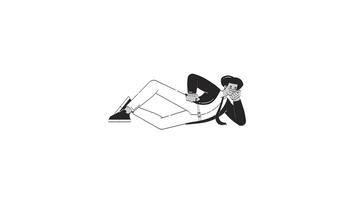 relajado latino masculino empleado acostado en lado contorno mano dibujado 2d personaje animación. confidente relajado Hispano empresario trabajo descanso animado persona dibujado a mano aislado. garabatear dibujo 4k video