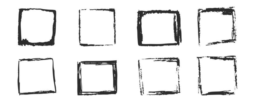 Rectangle frames set with textured edges, paint brush ink graffiti splatter and stencils border. Retro scribble abstract shape. vector