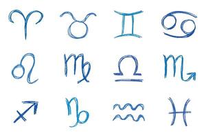 Stars Hand drawn zodiac signs Esoteric symbol doodle set Astrology clipart Elements for design vector