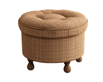 acogedor almacenamiento otomano con copetudo parte superior y a cuadros tela diseño, Perfecto para agregando estilo y funcionalidad a ninguna habitación. ideal para almacenamiento artículos discretamente png