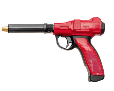 tätning pistol med röd hantera och svart munstycke, idealisk för Hem förbättring projekt. detta verktyg är grundläggande för applicering tätningsmedel och lim effektivt png