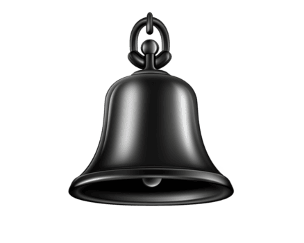 brillante negro campana con clásico diseño, presentando lazo para colgante. esta campana es Perfecto para decorativo o funcional usar, agregando toque de elegancia a ninguna ajuste png