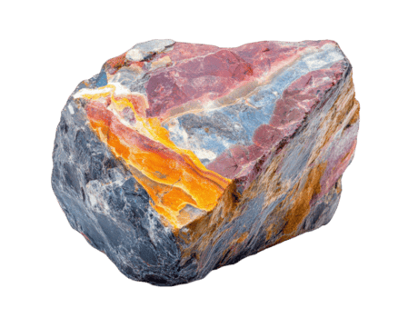 colorato fossile roccia con vivace tonalità di rosso, arancia, e blu, isolato su trasparenza sfondo, in mostra suo unico struttura e modelli png