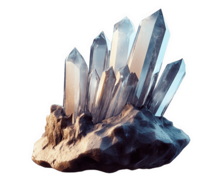 stunning cluster of crystal quartz rocks, showcasing sharp, clear points and natural base. light reflects beautifully off surfaces, creating mesmerizing effect png