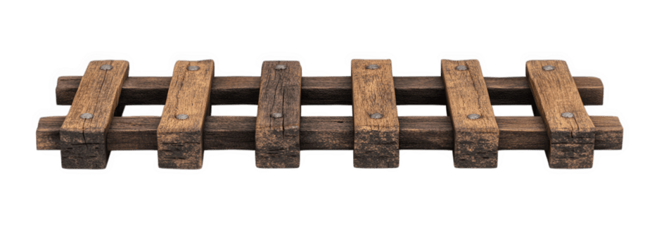 de madera tren pista con traviesas, aislado en transparencia fondo, exhibiendo sus rústico textura y diseño. Perfecto para varios creativo proyectos png