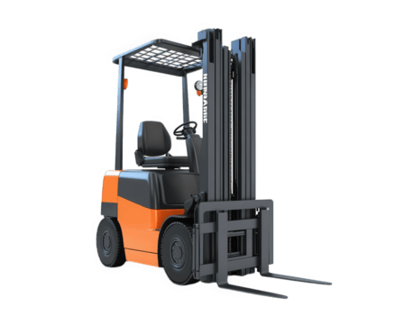 forklift with raised platform, showcasing high reach functionality and modern design. Ideal for warehouse operations and material handling tasks png
