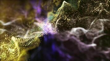 ätherisch und faszinierend Anzeige von mehrfarbig Partikel ziehen um im Fluid, organisch Bewegung, Erstellen ein schön und Komplex visuell Wirkung. video