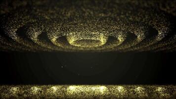 lussuoso e elegante animato sfondo con scintillante d'oro particelle formatura concentrico increspature quello scendere su un' riflessivo, scintillante superficie. video