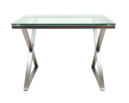 modern glass top computer desk with sleek metal frame, perfect for any workspace. Its minimalist design adds elegance while providing functionality and durability png