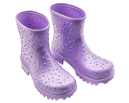 paio di lavanda pioggia stivali con minuscolo goccia di pioggia modello, Perfetto per bagnato tempo atmosferico. queste elegante stivali combinare funzionalità e divertimento, fabbricazione loro ideale per all'aperto avventure png