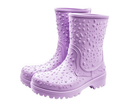 paio di lavanda pioggia stivali con minuscolo goccia di pioggia modello, Perfetto per bagnato tempo atmosferico. queste elegante e funzionale stivali siamo progettato per mantenere piedi asciutto mentre aggiungendo pop di colore png