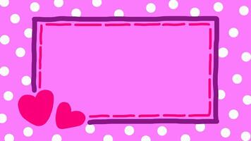 rosa lila wiggly hand dragen rektangel ram med hjärtan prickar mönster bakgrund på slinga video