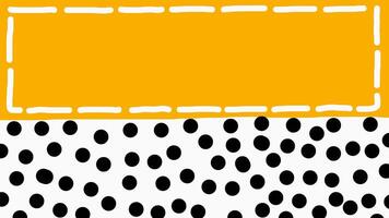 Yellow white wiggly hand drawn rectangle frame black dots pattern background on loop video