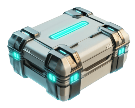 high tech metal box featuring digital locks and LED indicators, designed for secure storage. Its sleek design and glowing accents convey sense of modern technology and security png