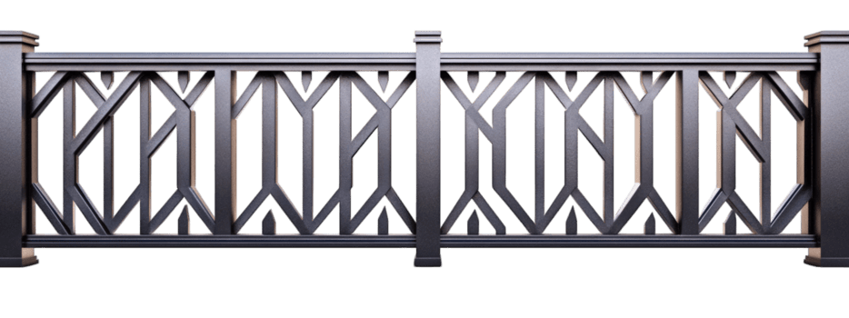 moderno metallo recinto con geometrico modello, elegante disegno, e durevole finire. ideale per contemporaneo architettura e all'aperto spazi, aggiungendo eleganza e sicurezza png