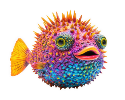 vibrerande blåsfisk med taggiga textur och färgrik mönster, isolerat på genomskinlighet bakgrund, visa upp dess unik funktioner och lekfull uttryck png