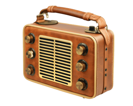 retrò stile Radio con pelle esterno e analogico sintonizzatore, con Vintage ▾ design elementi e multiplo manopole per messa a punto e volume controllo. Questo affascinante pezzo evoca nostalgia e calore png