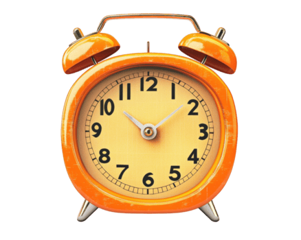 hell Orange Alarm Uhr mit klassisch Design, mit zwei Glocken auf oben und runden Gesicht mit schwarz Zahlen. perfekt zum Hinzufügen retro berühren zu irgendein Raum png