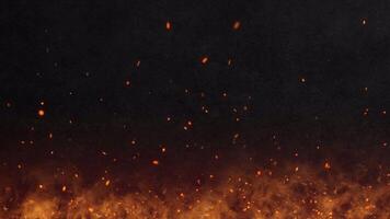 Abstract orange fiery sparks and smoke from a bonfire with fire, abstract background video