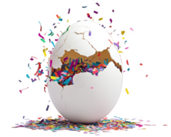 agrietado Pascua de Resurrección huevo con vistoso papel picado muy lleno afuera, creando festivo y alegre atmósfera. vibrante colores y juguetón elementos evocar sentido de celebracion y sorpresa png