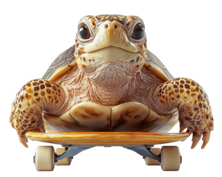 tartaruga con divertente espressione seduta su skateboard, in mostra giocoso e unico carattere. Questo cattura capriccioso natura di animali nel divertimento ambientazione png