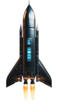 futuristico spazio navetta stile razzo preparazione per decollare, in mostra elegante design e potente motori. razzo metallico superficie riflette Avanzate tecnologia e innovazione png