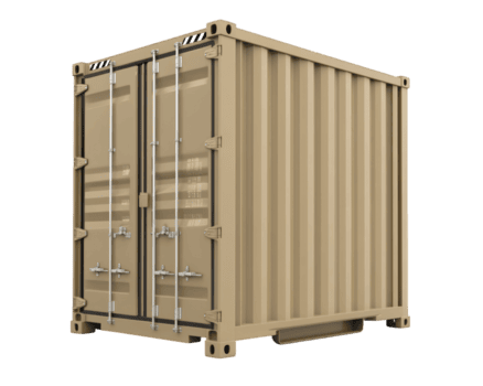 Secure storage container with reinforced structure, ideal for military use. Durable and weather resistant, this container ensures safety for valuable equipment and supplies png