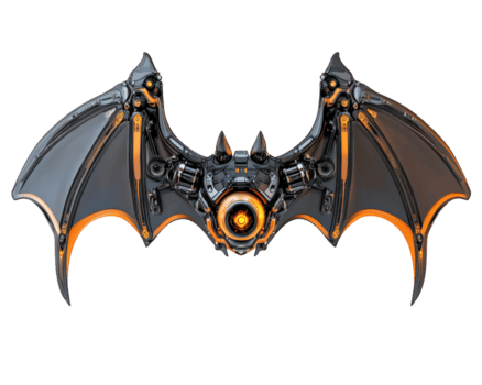futuristic robotic bat with mechanical wings, featuring glowing core and intricate design. This unique creation blends technology and nature, showcasing innovation and creativity png