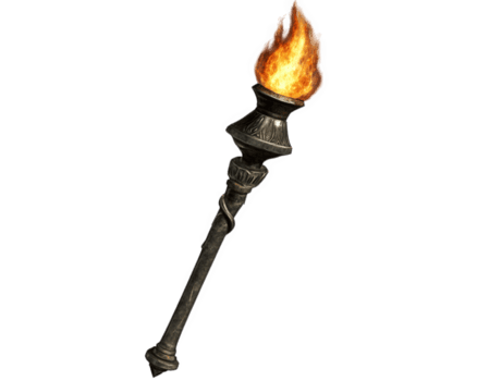 medievale torcia con tremolante fuoco a superiore, illuminante dintorni con caldo incandescenza, Perfetto per la creazione di avventuroso atmosfera png