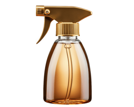 claro rociar botella con dorado boquilla, ideal para varios líquidos. esta elegante diseño es Perfecto para hogar o profesional usar, agregando toque de sofisticación a ninguna ajuste png